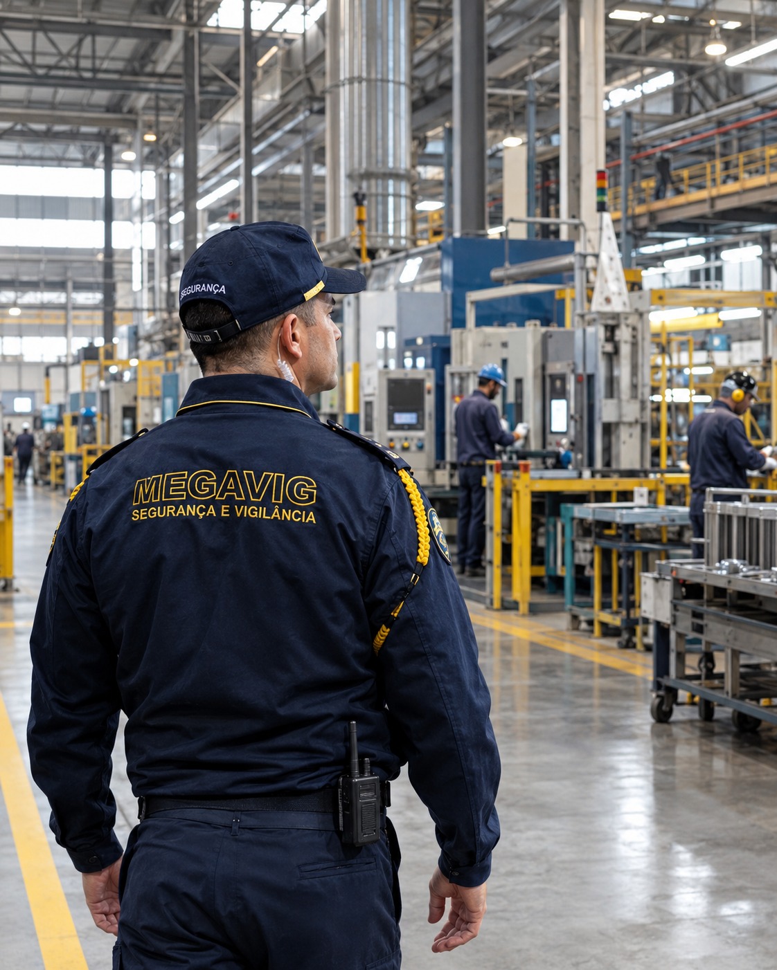 Equipe de facilities e apoio operacional da Megavig em indústria